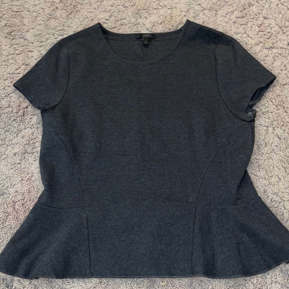 J. Crew Dark Charcoal Peplum Short Sleeve Top